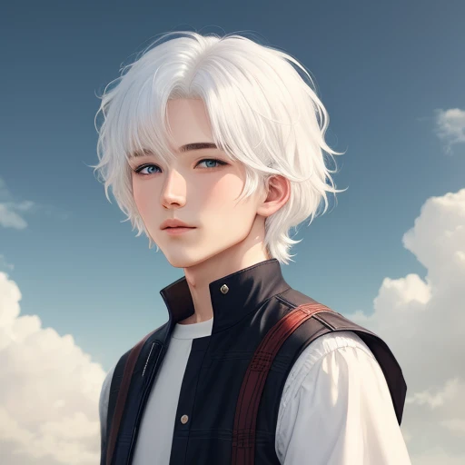 White hair，Medium and short hair，blue eyes，Jk，Page