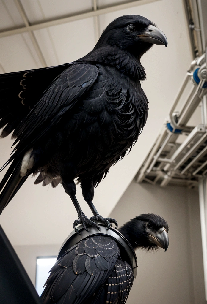 Crow、Mechanical Bird,Metal feathers,artificial intelligence,Futurism,Theo Jansen,Windup Bird Chronicle,Close-up shot,Precise machine、