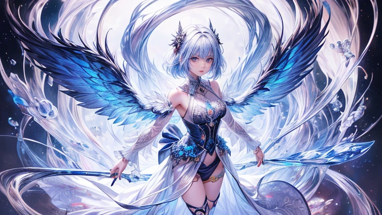 (Highest quality,8k,CG,Beautiful details upper body,,Thumb Girl,Translucent coat dress,Complex facial features,length,Flowing hair,Almond-shaped eyes,Exquisite eye makeup,length fluttering eyelashes,Blinking big eyes,Starry Sky,Exquisite lip detail,Soft and harmonious style)(Top quality), (Super detail), (Hi-res) One cute Tantra dark angel meditation girl, blue eyes, small nose, Black and blue wings, colored inner messy hair, full body Tantra tatto, metallic sexy body stockings, gothic costume, Magic Circle, Elemental, quality, gothic room, UHD, from above