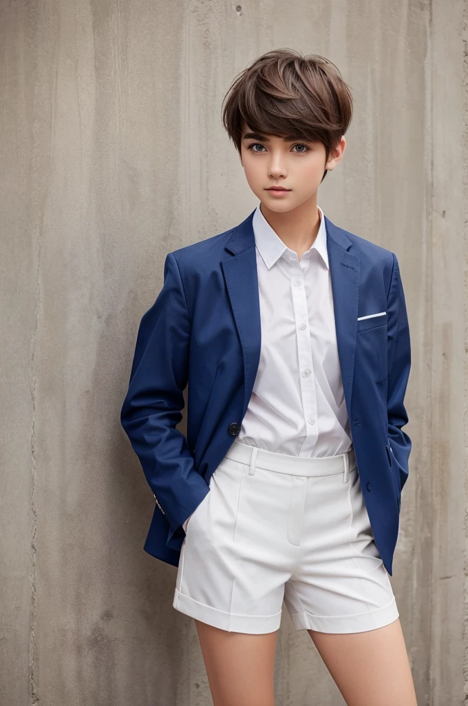 Tomboy girl with boy cut hair school dress pant and shirt very short hair fair in colour very attractive