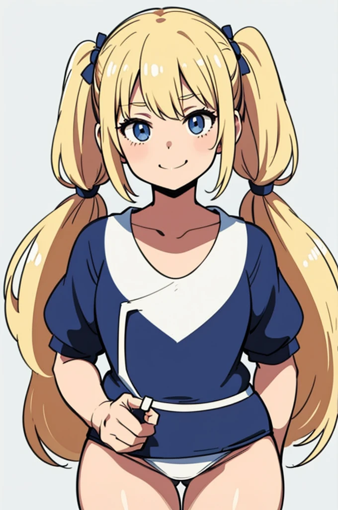 whole body,Standing posture, (alone,Blonde,Twin tails,) (One girl, Normal milk), (beautifully drawn face:1.2) (String swimsuit,) A determined smile,Cool pose,(White background)