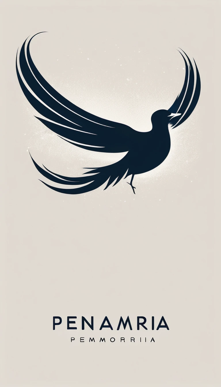 A minimal, modern, simple, cinematic logo design for the brand “Penamemoria". The logotype must be a simple, magical feather and a boy playing acoustic guitar. The logo must convey a sense of music, stories and dreams. Minimalistic logo design of a boy dissolving into a feather of dreams and memories