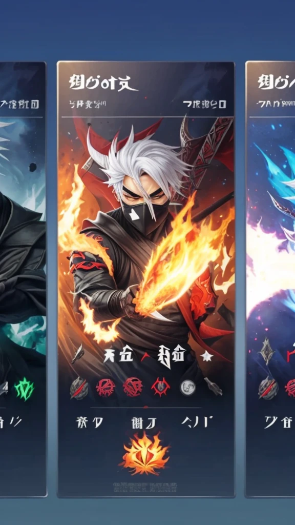 Handsome ninja wearing a black mask with red markings, white hair, on his sleeves it looks like there is a dragon decoration, in his hand there is a shuriken made of fire, realistic