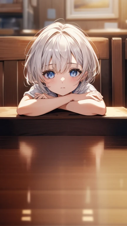 table, top quality, table, Attention to detail, detailed face, detailed eyes, Visualized eyes, Perfect eyes, hip line, ambient occlusion, clear images, detailed, wonderful,8 k,8 k Wallpaper,8k background, Attention to detail肌, A high resolution, one girl, very short stature，child&#39;s face，One, ((white sweatshirt over naked body (absolutely no panties))), ((redhead、Blue eyes))、(Class)、 behavior，