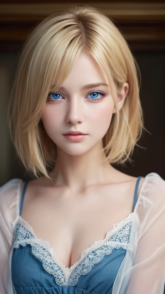(masterpiece: 1.2, Highest quality), Realistic, (Realistic Picture, Intricate details, Depth of written boundary), Highest quality, masterpiece, Very detailed, Semi Realistic, 1 Girl, Mature Woman, 21 years old, Blonde Short Hair, The left eye is covered with hair, blue eyes, King&#39;s Clothes, Red Cape, Slim figure, A crown made of precious gold, Document reading and markup, Goose hair pen, Office Table, Soft bench