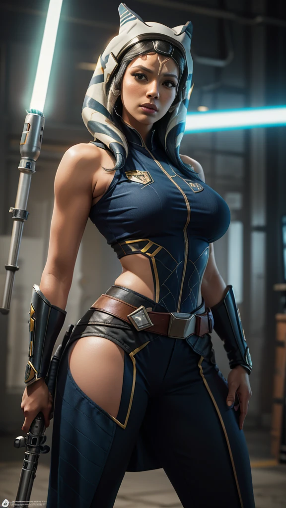 ahsoka tano in blue outfit , light saber with a big breast, cutesexyrobutts, symmetra from overwatch, samira from league of legends, extremely detailed artgerm, senna from league of legends, inspired by rossdraws, wlop and rossdraws, in style of artgerm, as seen on artgerm, pharah from overwatch