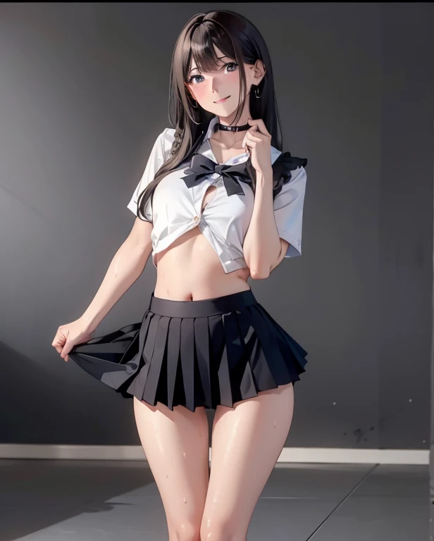 girl, Sweat, vapor, Center of chest, shy, Great hands, Looking at the audience, Cute Smile
