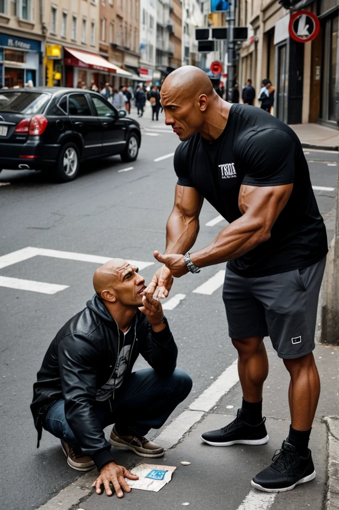 The rock begging for money in the street poor 