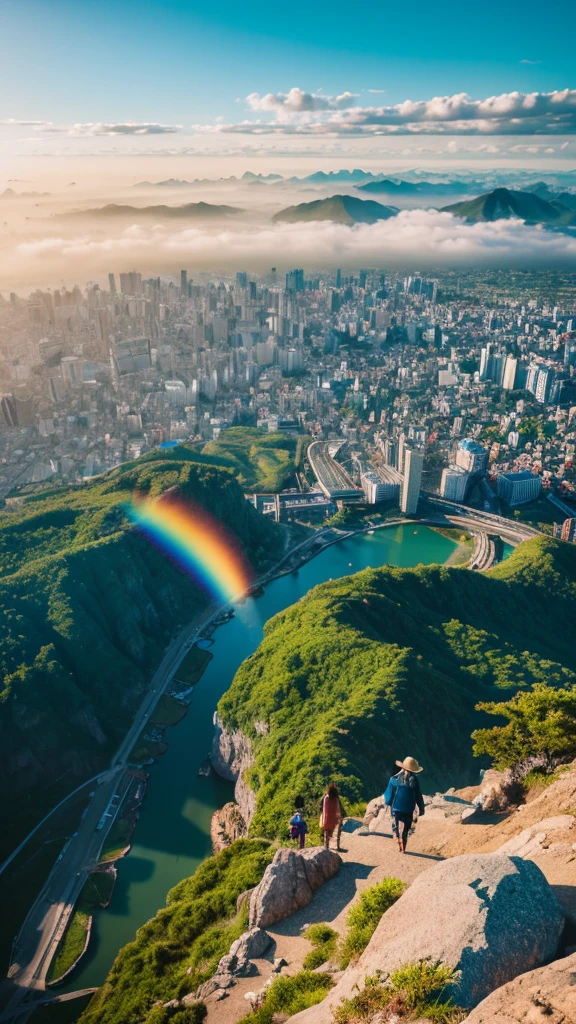 there is a rainbow in the sky over a beach with rocks and pebbles, an illustration of by Igor Grabar, trending on shutterstock, fine art, seashore, magical beach, sunny rainbow galaxy stormy sea, colorful hd picure, near the seashore, rainbow reflections, just one rainbow 8 k, beach landscape, still of rainbow ophanim, calm vivid colors a view of a city with tall buildings and a green park, a picture by Naondo Nakamura, unsplash, sōsaku made, tokyo japan, there are two people climbing up a mountain with a view of the clouds, a detailed matte painting inspired by Michael Komarck, unsplash, romanticism, chamonix, photo epic of the year, max rive, breath taking, epic stunning atmosphere, national geographic footage, rise above clouds, stunning skied, above the clouds, gopro footage tokyo city, tokyo city in the background, tokio, tokyo, japanese city, tokyo prefecture, new tokyo, aerial view of a city, tokyo in the background, bird's eye view of a city