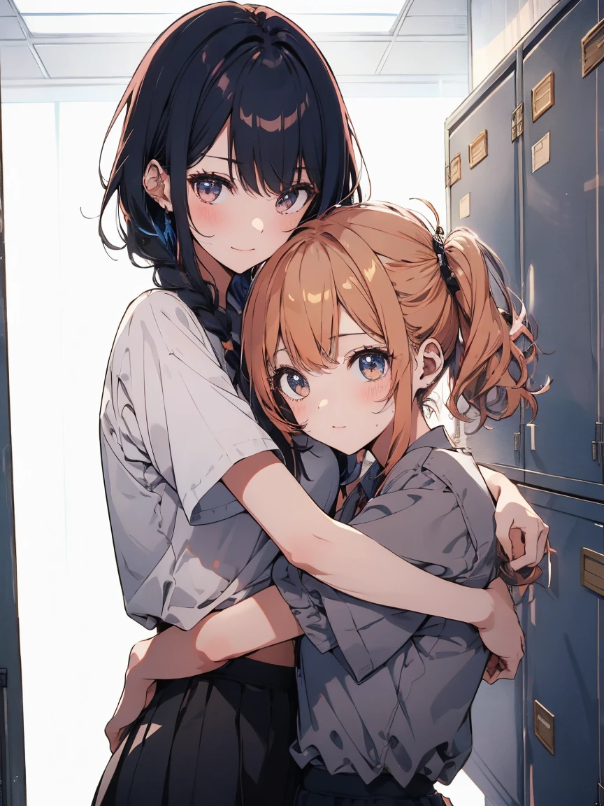 (Highest qualityのイラスト:1.2), (cute girl:1.1), (1 Girl, alone:1), (2 girls、8-year-old、、、small、cute、cute、small胸、Very detailedな目:1.2)、(lily、kiss、Hug from behind、grab、eyes half closed、eye contact:1.Sweat、I was embraced、blush:1.1)、 break White Bra、ピンクのgood、Blue Bra、Green Bra、Grey bra、light Grey bra、 Striped bra、水玉模様がgood、goodチェック柄、cute、good、kids good、sporty、camisole、Cotton panties、School Skirt、Blake Black Hair、Blue Hair、Brown Hair、extra belly short hair、short hair、Mid-length hair、Hair length、Wavy Hair、Curly Hair、Pale pink braids、Princess Cut、Bobcut、Twin tails、低いTwin tails、ponytail、ライトブルーのローponytail、break(locker room:1.2)、(evening、evening、Orange sunshine:1.2)、 break(Highest quality、Very detailed、Very detailed and beautiful、Ultra-high resolution、Arm details:1.2)、Browsing Caution Beautiful Pool