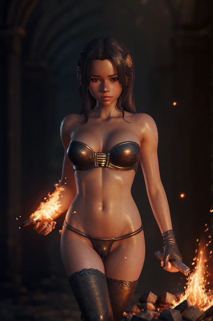 Beautiful alluring pyromancer jenna ortega, Fair Skin, amazing well toned body, tan skin, sweaty skin, at a ruined desert temple, etherel flames surround her, flame particles, Beautiful D&D Character Portrait, Ominous, Dark Fantasy, Biopunk, Detailed, Fiverr Dnd Character, Octane Render, Digital Art, Extreme Detail, 4k, Ultra Hd, Polished, Beautiful, Hyperdetailed, Intricate, Elaborate, Meticulous, Anime Character, Detailed, Grunge, Sharp Focus, Wlop, Character Design, Unreal Engine, 3d Rendered, Volumetric Lighting, Reflections, Glossy, Digital Illustration, Sensual Pose, Suggestive Pose, Lewd, Full Body Shot, anatomically correct,