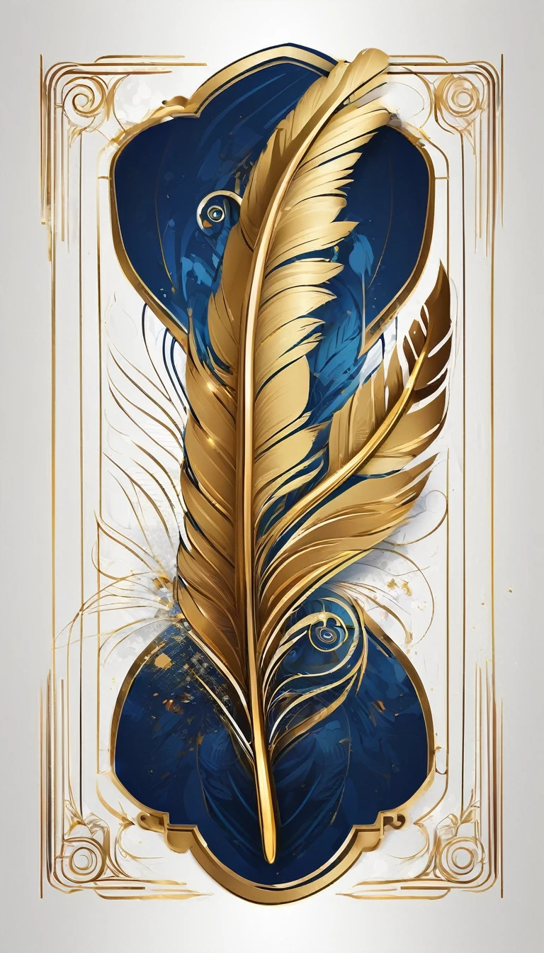 Create a flat vector, illustrative-style wordmark logo design for a storytelling and musical brand named 'Penamemoria'. The 'P' in 'Penamemoria' is transformed into a stylized feather, suggesting the brand's inspiration from fantasy birds. Use shades of blue, white and gold, evoking the imaginary and golden memories against a white background. Do not show any realistic photo detail shading. Include a boy playing acoustic guitar and a fantasy, unique feather by his side. Create a modern, logo that convey a sense of storytelling, dreaming and stories.