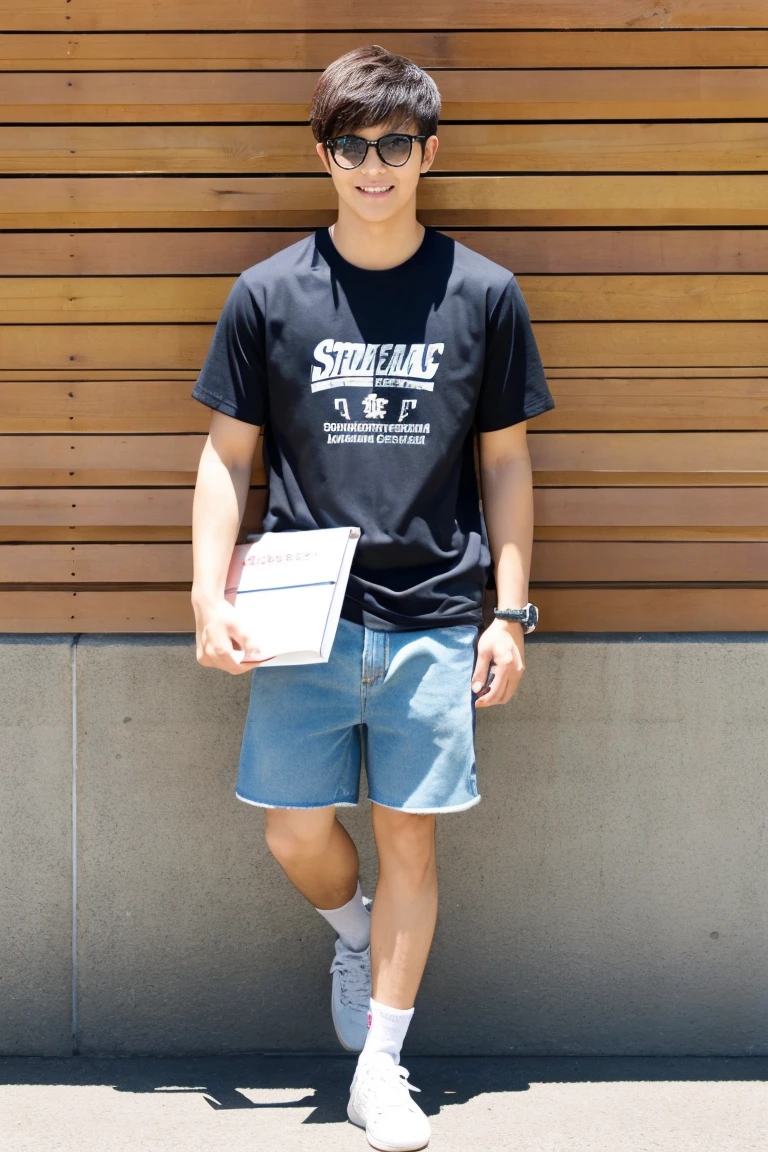 university student,Japanese men,sunglasses,Short Hair,Sportsman Style,T-Shirts,Height: 175 cm,