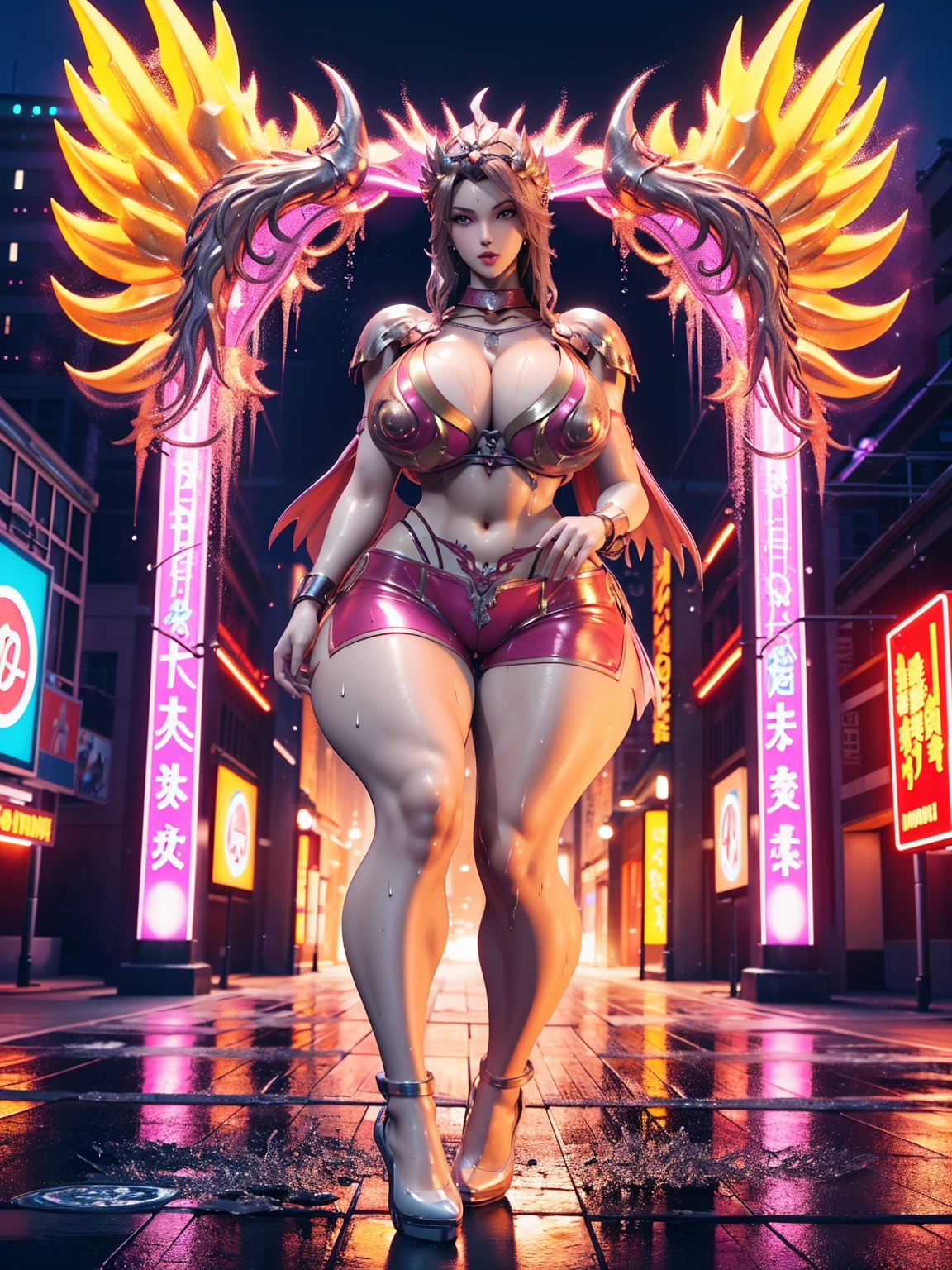 1GIRL, SOLO, COQUETTE, (HAIR ORNAMENT, NECKLACE), (WET HUGE FAKE BOOBS:1.3), (STREET CITY BACKGROUND), (FUTURISTIC ICE PHOENIX MECHA CROP TOP, ROYAL CAPE, CLEAVAGE:1.2), (SKINTIGHT YOGA HOTPANTS, HIGH HEELS:1.2), (PERFECT BODY, FULL BODY VIEW:1.5), (LOOKING AT VIEWER), (WALKING DOWN:1.2), MUSCLE ABS:1.3, ULTRA HIGHT DEFINITION, 8K, 1080P.
