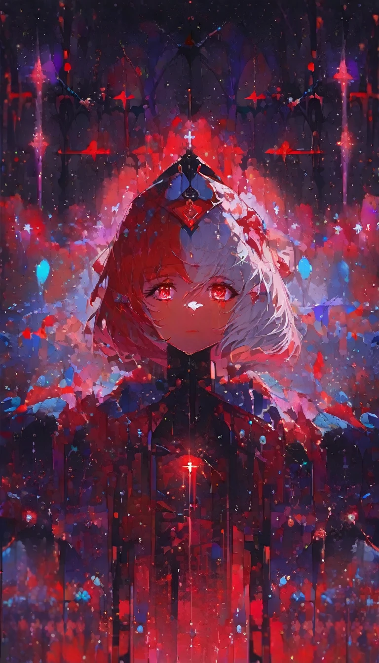((((Stellar being with starlight aura))) 1girl, looking out at stars, soft focus, (astral themes), (glow in eyes)), impressive artistry,Exquisite details,Gothic architecture,dramatic lighting,Vibrant red hue,ominous numbers,Strange symbols,Surreal elements