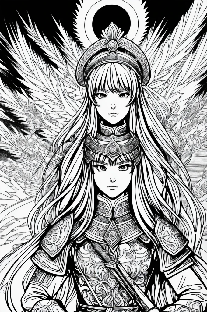 (top quality:1.2, Anime artwork, anime style, Very detailed, until now, Bright, Digital coloring page, high contrast, masterpiece:1.2, top quality, best aesthetics), Kazakh warrior, Kazakh steppe