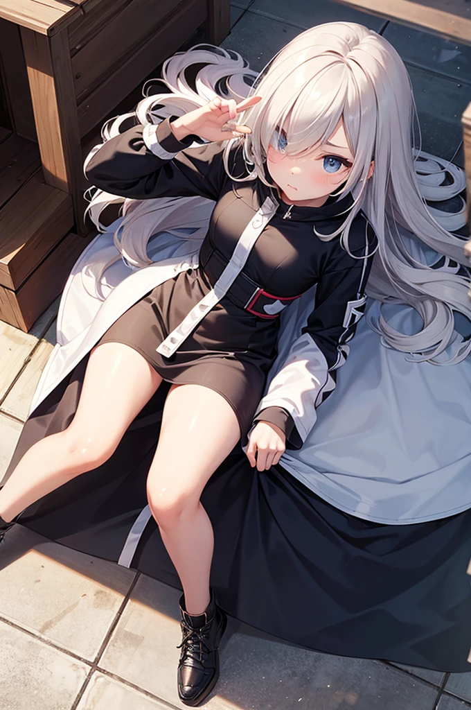from above,full body shot,Pouty Mouth,Setting diagram,hair over one eye,run,jamp