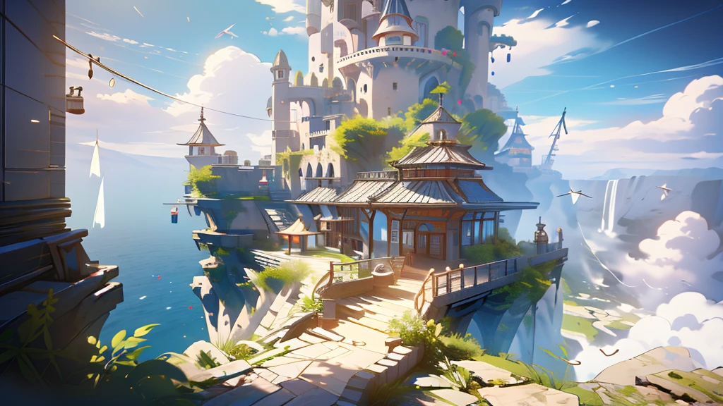 3D render of an adorable cartoon castle with water slides, puffy clouds and pastel colors, in the style of pop mart, pink and blue color scheme, sky background, hyper realistic, detailed, octane rendering, studio lighting, fantasy. --s 750 --niji 6--ar 3:4,A futuristic city with flying cars and holographic displays, connected by spiral bridges over an ethereal ocean. The sky is a clear blue, and the buildings have metallic textures. In one corner of the scene, there is a large floating structure resembling the torus symbol, glowing in shades of a white to light blue gradient. A drone flies above it, capturing its majestic presence against the backdrop of thedlistant planet. --s 750 --v 6.0(UHD, retina, masterpiece, anatomically correct, accurate, super detail, high details, award winning, highres, best quality, 16k, high quality)