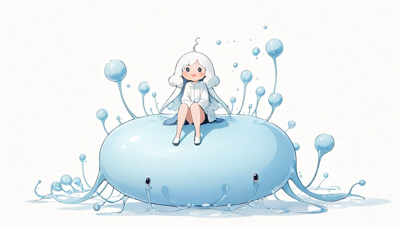 White background、Simple illustration、Anthropomorphic sperm sitting on a person's head