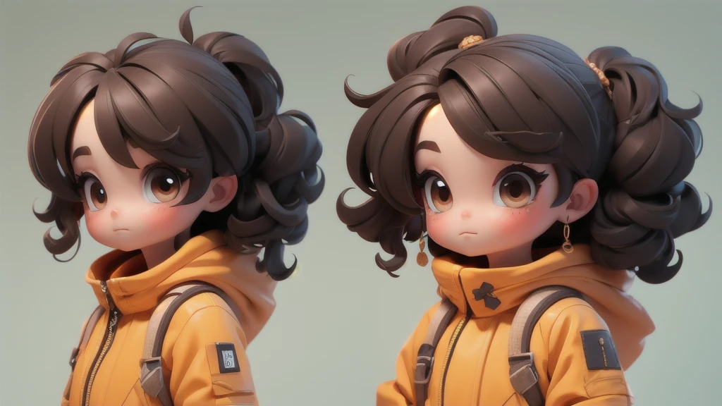 Make a chibi with black pull, dark brown eyes, texture crop style hair.