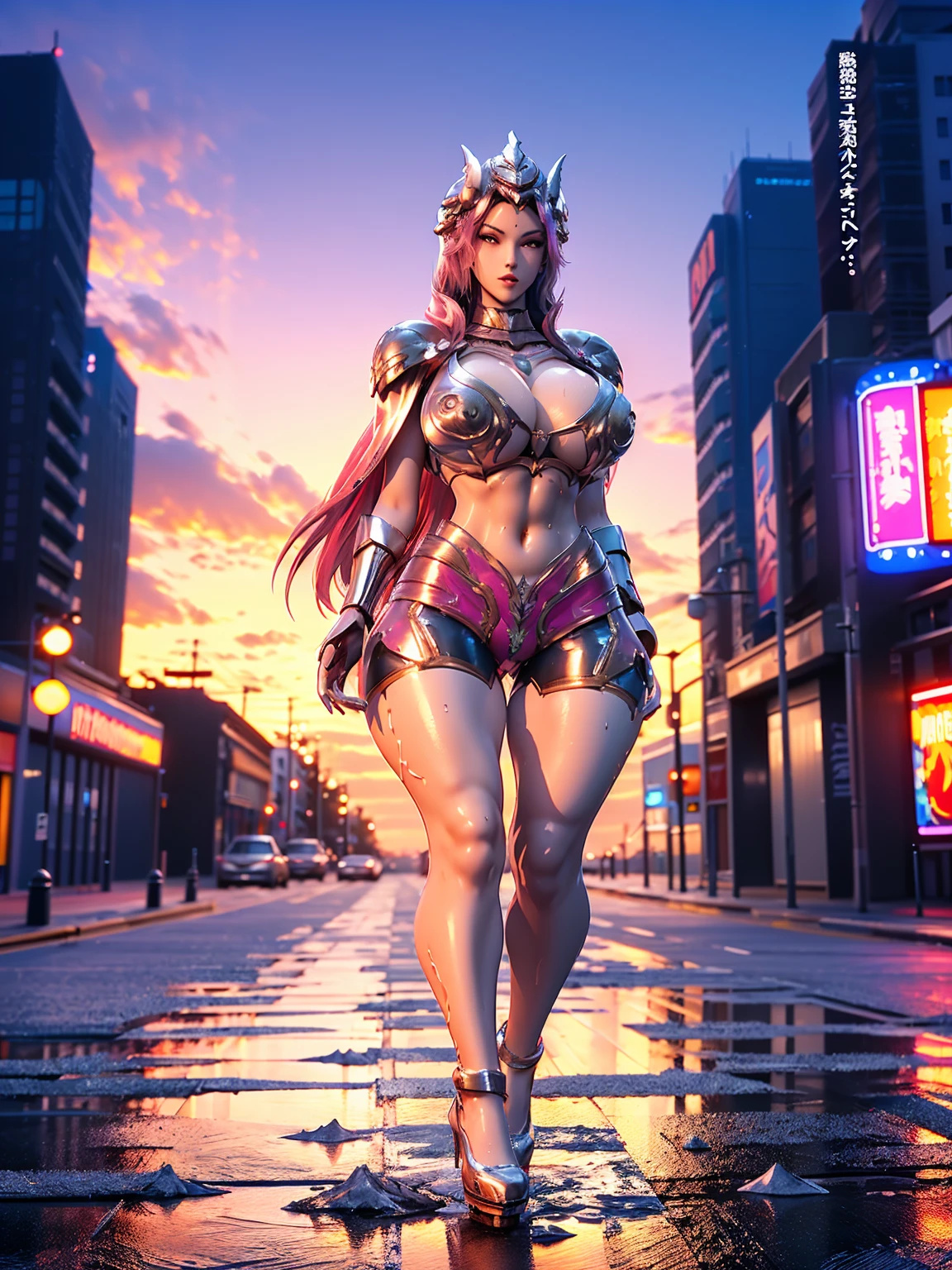 1GIRL, SOLO, COQUETTE, (HAIR ORNAMENT, NECKLACE), (WET HUGE FAKE BOOBS:1.3), (STREET CITY BACKGROUND), (FUTURISTIC ICE PHOENIX MECHA CROP TOP, ROYAL CAPE, CLEAVAGE:1.2), (SKINTIGHT YOGA HOTPANTS, HIGH HEELS:1.2), (PERFECT BODY, FULL BODY VIEW:1.5), (LOOKING AT VIEWER), (WALKING DOWN:1.2), MUSCLE ABS:1.3, ULTRA HIGHT DEFINITION, 8K, 1080P.