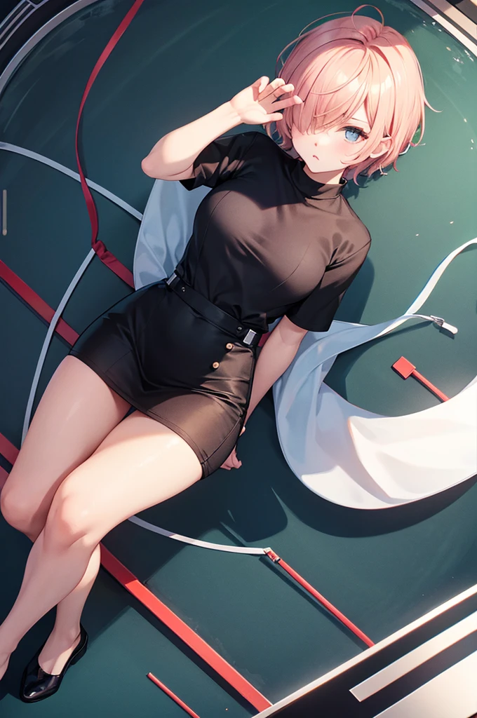 from above,full body shot,Pouty Mouth,Setting diagram,hair over one eye,run,jamp,short hair