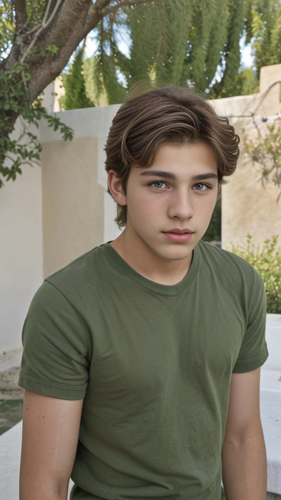 Attractive handsome boy brown hair  1 6 años green eyes  Greek boy 