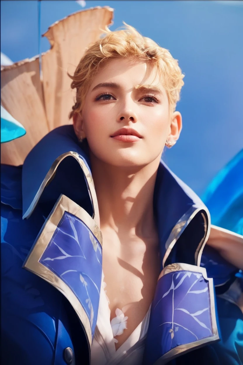 a lush, vibrant garden scene with a serene blue sea in the background, delicate leaves and petals of various colors floating gracefully in the air, masterfully rendered in stunning 8k detail, with exquisite lighting and shadows that bring the scene to life, a breathtaking illustration of natural beauty
