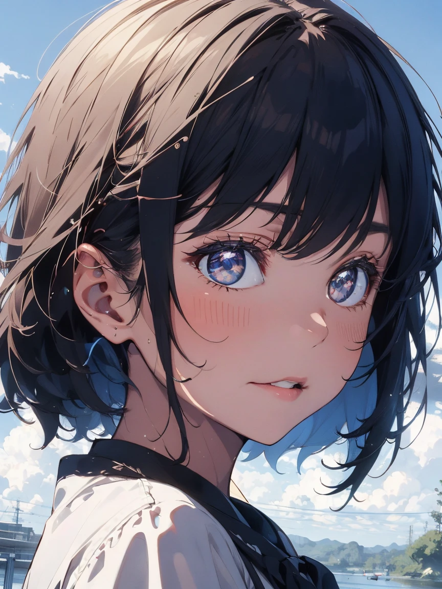 water, Wet, waterしぶき, liquid, sunny, Day, blue sky, cloud, nature, nature環境, (Character Focus:1.1), Sharp focus, Realistic, Very detailed, Super detailed, Highest quality, Highest quality, Realistic lighting, Super detailedな, Hyperrealism, Greg Rutkowski