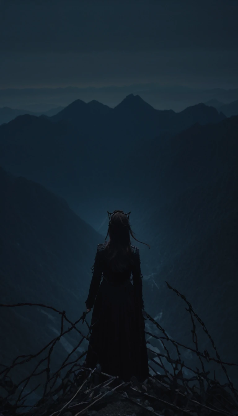 (black:1.3)View your viewers,
hell, pain, torment, Lake of Fire, devil, evil, devil, forever, darkness, purgatory, Sinking, soul, bondage, hellの業火, torture, torment, deterioration, endless, curse, abyss, punish, despair, evil thoughts
(One girl:1.3), Adult, National Peak, Hanfu, haze, View your viewers,Long hair blown by the wind,  evening, masterpiece,
analog film photo ethereal fantasy concept art of masterpiece, Dynamic Perspective, Intricate details, Wide-angle, Motion Blur, She was standing on the summit.