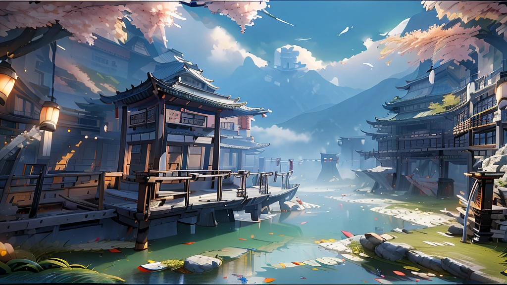 masterpiece,A mountain on white paper,Express with ink only々There is also a sea of clouds and a moonlit night、Pale touch、Ink Painting,((Jasmine)),(Birds flying over the hills:1.3. Reduce the number of wrong beams and avoid too many buildings