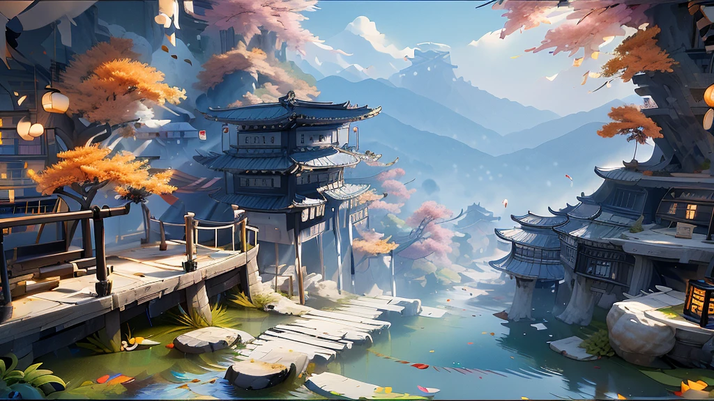masterpiece,A mountain on white paper,Express with ink only々There is also a sea of clouds and a moonlit night、Pale touch、Ink Painting,((Jasmine)),(Birds flying over the hills:1.3. Reduce the number of wrong beams and avoid too many buildings