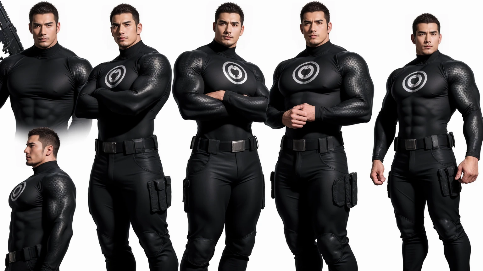 Super muscular man hugging,  Sad eyes，Wear sunglasses，They embrace affectionately，short hair，On a vintage outdoor street under the hot sun, Wear long sleeves, Deep turtleneck bodysuit, Thickened warm elastic texture，The clothes are dirty，There are mud stains，Looks sad, Thick thighs, messy hair, Thick thighs, High target-necked long-sleeved dark yellow high-necked tights, very tight, Regular symmetrical pattern, High targetlight muscles, Police uniform pants, character concept（Resident Evil - chris redfield, chris redfield）A proud expression, Deep and charming eyes, Valiant male pose, tall Burly, muscular！muscular thighs, Tough Guy, Perfect facial features, High target, Burly, Heqiang, Super exquisite and cool, High target Resolution Committee, Attractive, The sun is blazing, Dazzling