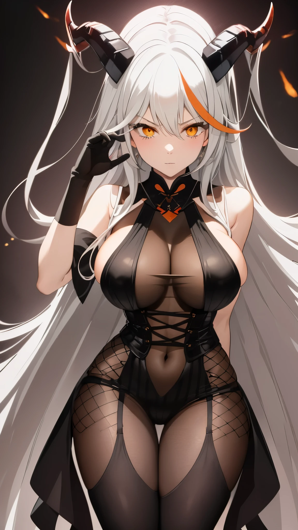 1girl, 8k, super detailliert, UHD, best quality, meisterwerk, ((hyperlargest_???????!!!!!!!!!!, perfekte ???????, sideboob, riesen ???????, gigantische ???????, große ???????, mega ???????)), beautiful girl, 18 jahre alt, tsundere, ????, cute , hot, (((wearing a black full body suit, hautenge kleidung, big horns, leuchtende augen, orangene augen, schwarze haare, lange haare, schlank, schmale beine, sportlich, demon))), ((aegis from azur lane, aegir aus azur lane, azur lane, anime character))), Full body image
