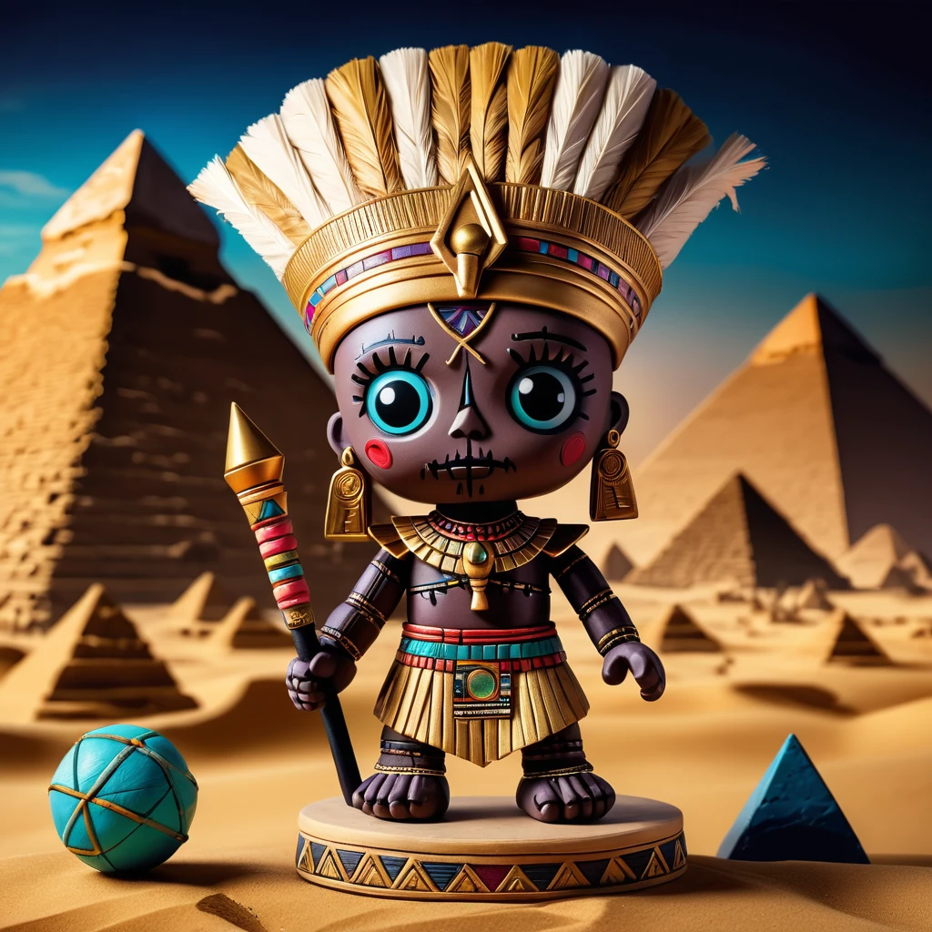 (knitted toy voodoo doll:1.0), sits on a pedestal, around a solid color, (pharaoh:1.0), with a headdress and a scepter, background of pyramids and desert, atmosphere of ancient Egypt, best quality, masterpiece, detailed soft oil painting, detailed background, dramatic cinematic lighting, soft edge lighting, professional, dramatic lighting, hard edge lighting, ultra quality, 4k, masterpiece, best quality, 8k, ultra high definition, high resolution, extremely detailed