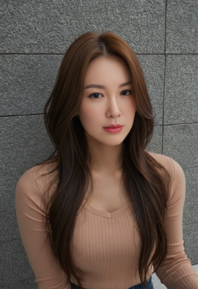 Best Quality, 8k, Masterpiece, (Portrait: 1.3), (photo realistic:1.4), (hyper realistic:1.4), Sharp Focus, looking at viewer, (smoother lighting:1.1), (increase cinematic lighting quality:0.9), realistic lighting, backlighting, light on face, ray trace, (brightening light:1.2), (Increase quality:1.4), sharp detail, (best quality real texture skin:1.4), finely detailed eyes, black_eyes, finely detailed face, 25 year old Korean woman, (white t_shirt:1.4), (Create an image maintaining the original base model hairstyle:1.5)