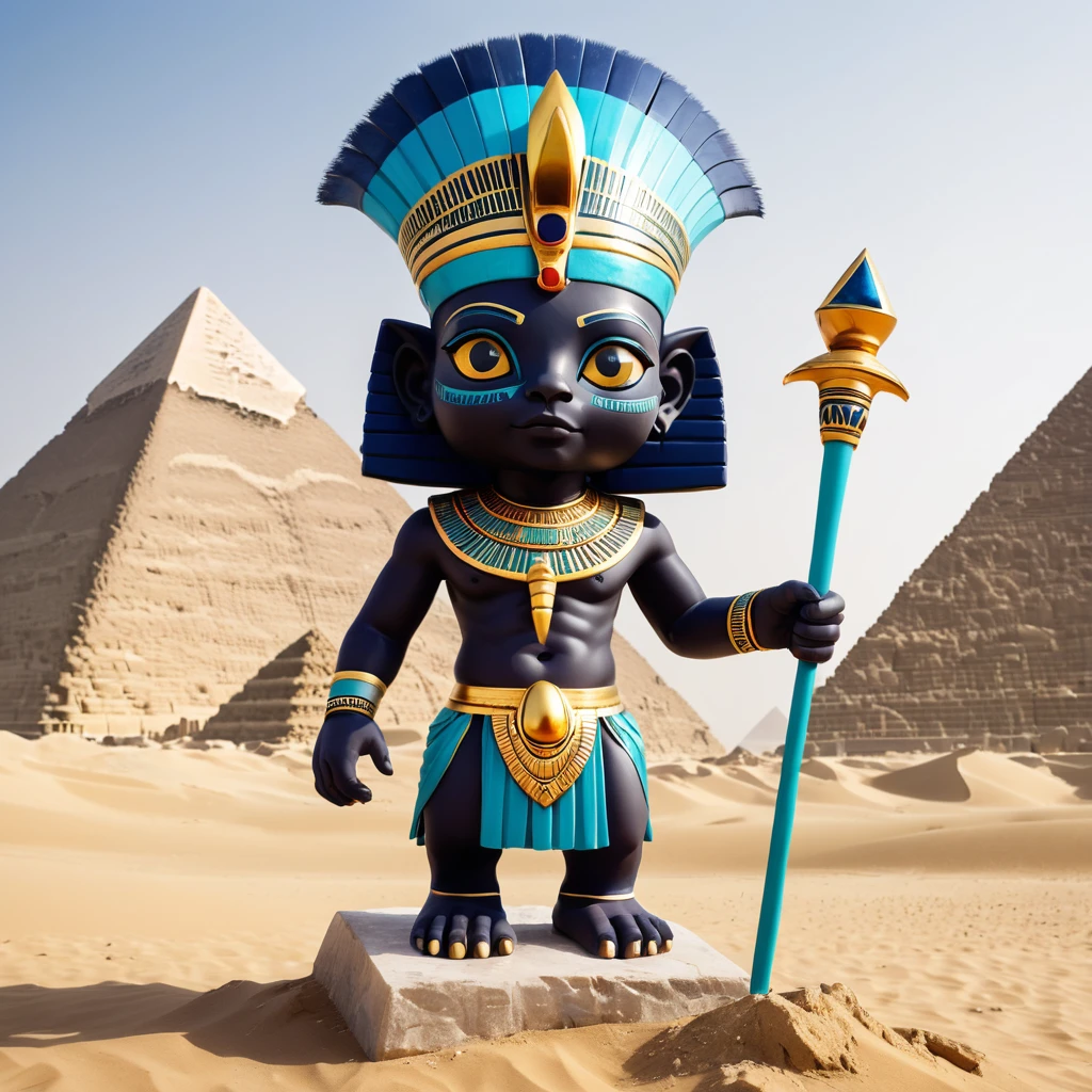(knitted toy voodoo doll:1.0), sits on a pedestal, around a solid color, (pharaoh:1.0), with a headdress and a scepter, background of pyramids and desert, atmosphere of ancient Egypt, best quality, masterpiece, detailed soft oil painting, detailed background, dramatic cinematic lighting, soft edge lighting, professional, dramatic lighting, hard edge lighting, ultra quality, 4k, masterpiece, best quality, 8k, ultra high definition, high resolution, extremely detailed