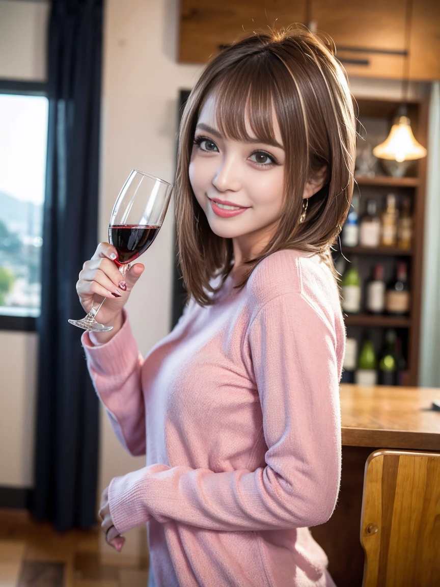 ((Highest quality、8k、masterpiece:1.3))、Sharp focus:1.2、Beautiful woman perfect body:1.4、slimなボディ、((Bob Hale、Straight hair:1.2))、(to be born, Highest quality, masterpiece:1.5), (Realistic, Intricate details:1.2), Ultra-high resolution, Shine light on your face、Amazing view of the sunset sky and clouds、Amazing mountain views、ニコニコ明るいsmile、wine glass、red wine 、Appetizers、Italian food、Wine bottle、Champagne、sparkling wine、, Beautiful Face, blue eyes, The light shines on your face, Blushing, short hair,Bright Face、Fox face、 (42 years old), 40 years old, Lady、Two beauties、Brown Hair、Shortcuts、Long sleeve shirt、dress、Pretty Woman 1, (slimな顔), (The body is slim), (Brown Hair), (Shortcuts), cheeks turn a little red,Attractive beauty、, Out of the window, A beautiful and detailed night view unfolds.........., restaurant, In a prominent place (From the waist up) Nova Frog Style, actress, model, Upper Body, White wine, slim, wine glass, 真ん中に置かれたwine glass, smile, (smile: 1.15), Beautiful fine grain, Depth f/2,saturation, High Contrast, Strong light and shadow,Moist Body:1.5、3D texture、Delicate eyes、Brown Hair、The hair is very shiny、