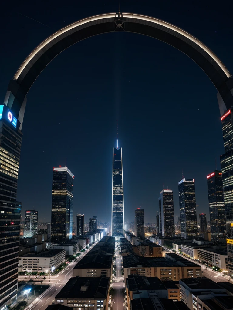 Ciudad futurista con enormes edificios de noche