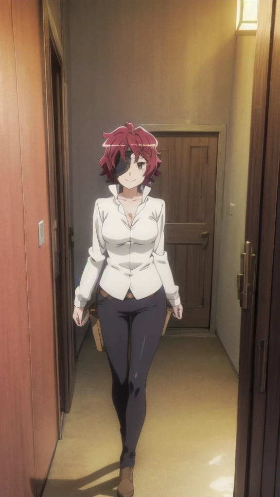 alone, One girl, View your viewers, 2D, anime, anime coloring, hephaestus, Eye patch, shirt, smile,forge,