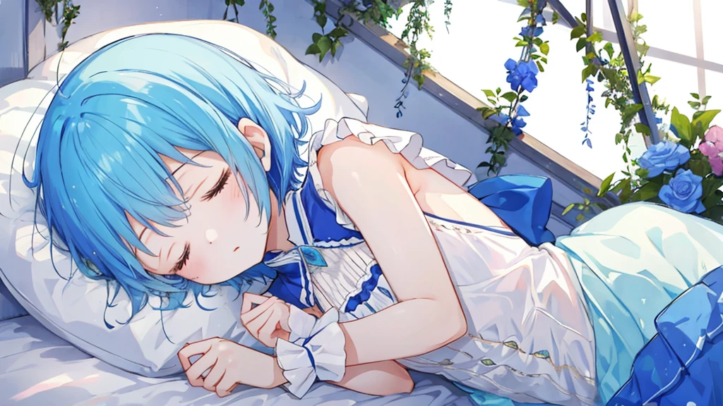 Sleeping princess、Blue short hair