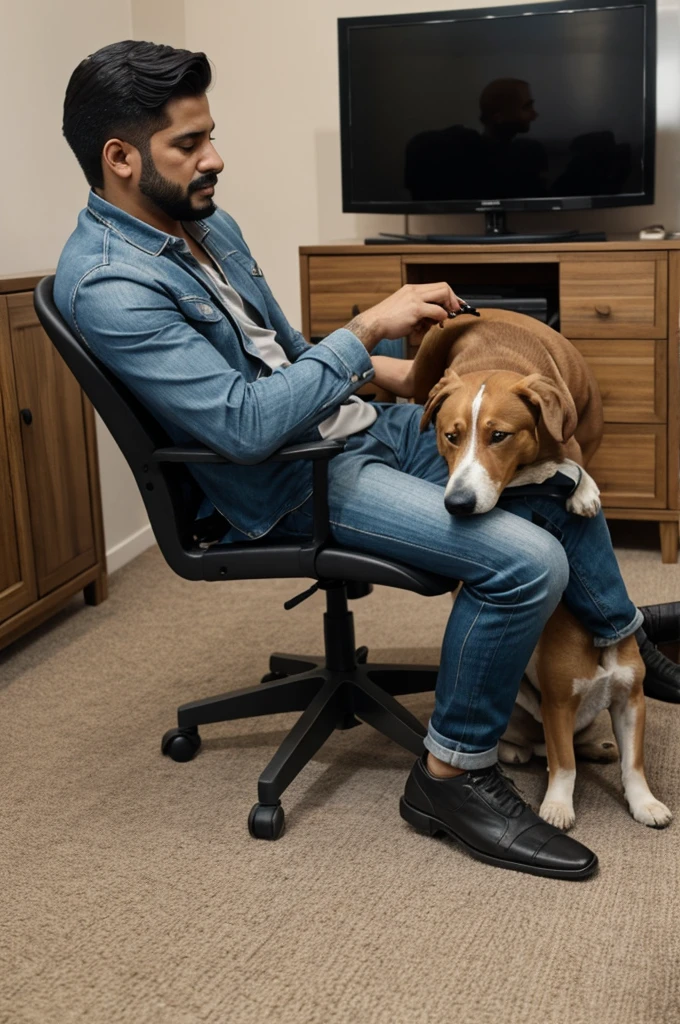 Un perro fumando asentado en una silla