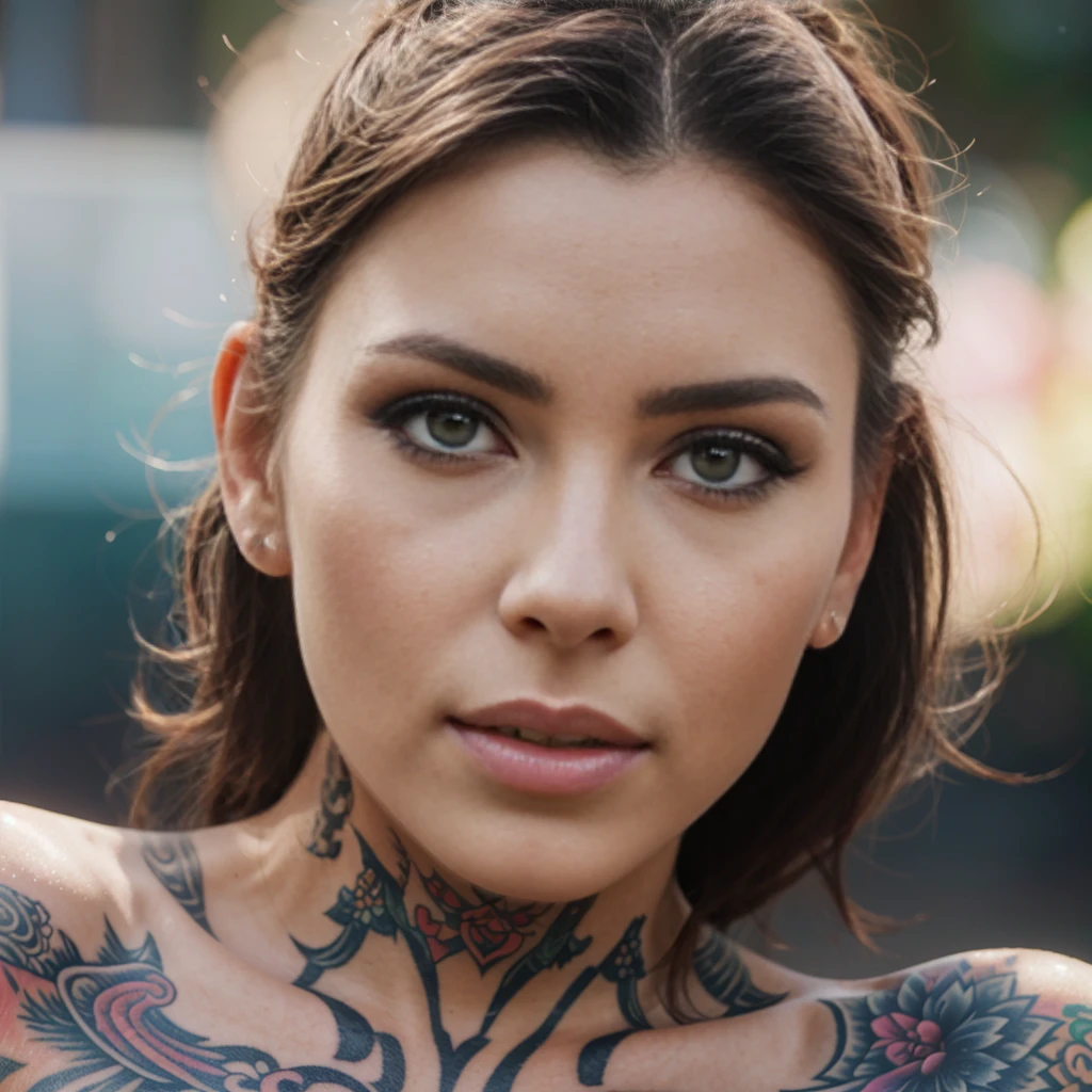 Close-up of a woman with tattoos on her body, what kind of bone. ultra realistic, beautiful works of art, beautiful digital images, Rossdros Pastel Bright, stunning artwork, amazing art style, bright colors, hyperrealism, realistic digital art 4k, realistic digital art 4k, Great art, High quality detailed 8K graphics, Rossdraws cartoon bright