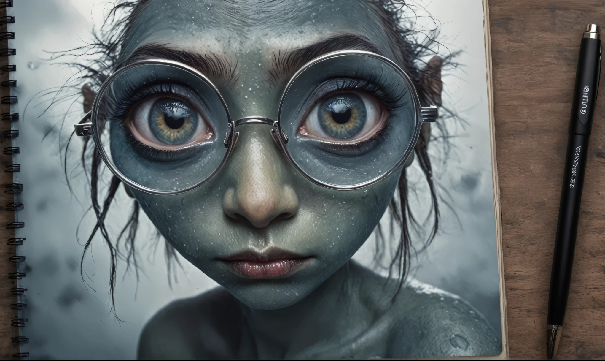 someone wrote a notepad with a heart on it and a pair of glasses, notebook, large)}], cutie, [ forgetful ], fanart, special, doodle, [ realistic photo ]!!, [ [ hyperrealistic ] ], cute, on a notebook page, colored, wallpaper”, beautiful image, you're something special, childhood memory, beutiful, header text”,eyes extremely detailed,intricate details eyes,eyes extremely detailed, high detailed eyes,16k resolution, eyes anatomically correct,Ultra HD,HDR,hyper realism, hyper detailed,extremely Realism,Ultra Detailed,body logically correct,Extremely detailed,High contrast,Masterpiece,Realism,Ultra Detailed, intricate details,realistic humid leather, cinematic style,irina yermolova,high contrast,hdr,extremely detailed, [deep night landscape],masterpiece,intricate details,faded,eyes extremely detailed,Silverclaw,view from height,full-body-shot,High contrast,Masterpiece,Realistic,Ultra Detailed,intricate details,realistic humid skin,extremly intricate,realism,photorealism, cinematic style,irina yermolova,HDR,((Wangechi Quality)),extremely detailed, [night landscape],masterpiece,intricate details,faded,eyes extremely detailed, high detailed eyes,16k resolution,RAW, Nikon Z9,chinese orc's village of fishers on seaside,authentic,full body length,Labradorite girl,native italian troll ,pretty face,eyebrow up,full body shot,ominous landscape,glate gray atmosphere,by art Simon Stalenhag,Nicola Samori,(((Wangechi Mutu))),prime colors,urban,extremely detailed,masterpiece,intricate details,faded,eyes extremely detailed, high detailed eyes,4k resolution,RAW, Nikon Z9