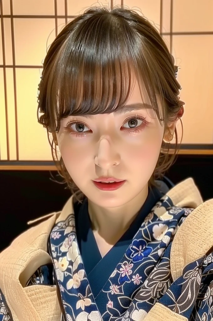 Girl Photos、short hair、blonde、wear Kimono、 Highest quality、Realistic、Realistic、(Intricate details:1.2)、(Subtle details)、(Cinematic Light、Highest qualityのバックライト)、Clear lines、Sharp focus、Lively Faces、Unity 8K Wallpaper with Detailed Face、Ultra-high resolution、(Realistic:1.4)、Looking at the audience、
