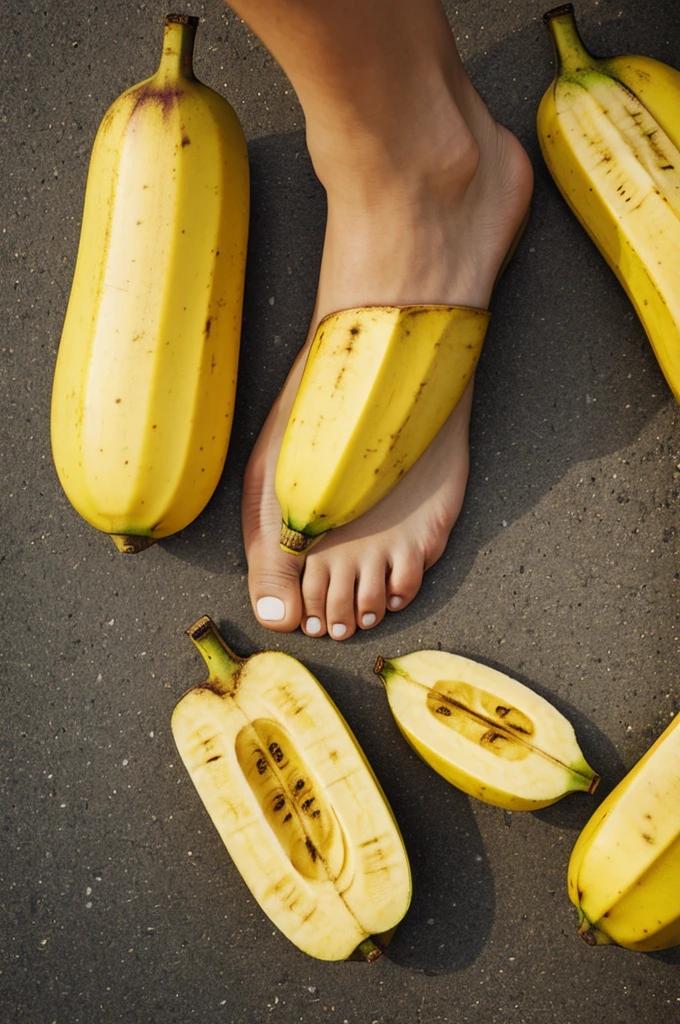 A human foot with banana fruit skin and texture 