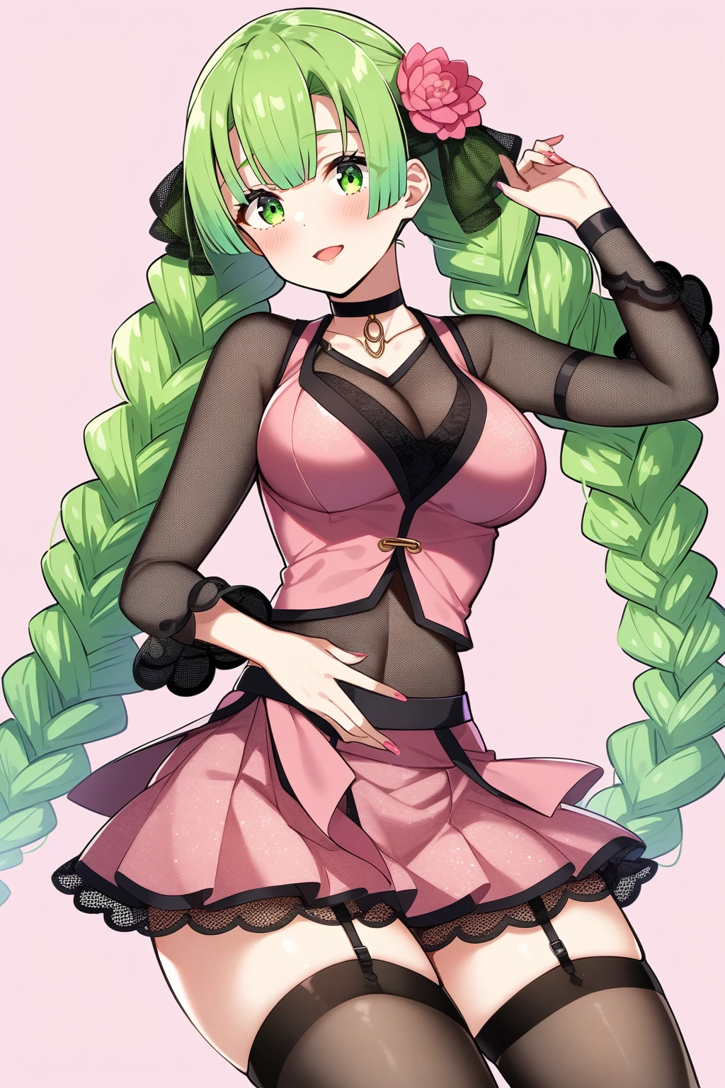 Mitsuri Kanroji, choker, open kimono, showing mesh underwear off, garter belt   blush