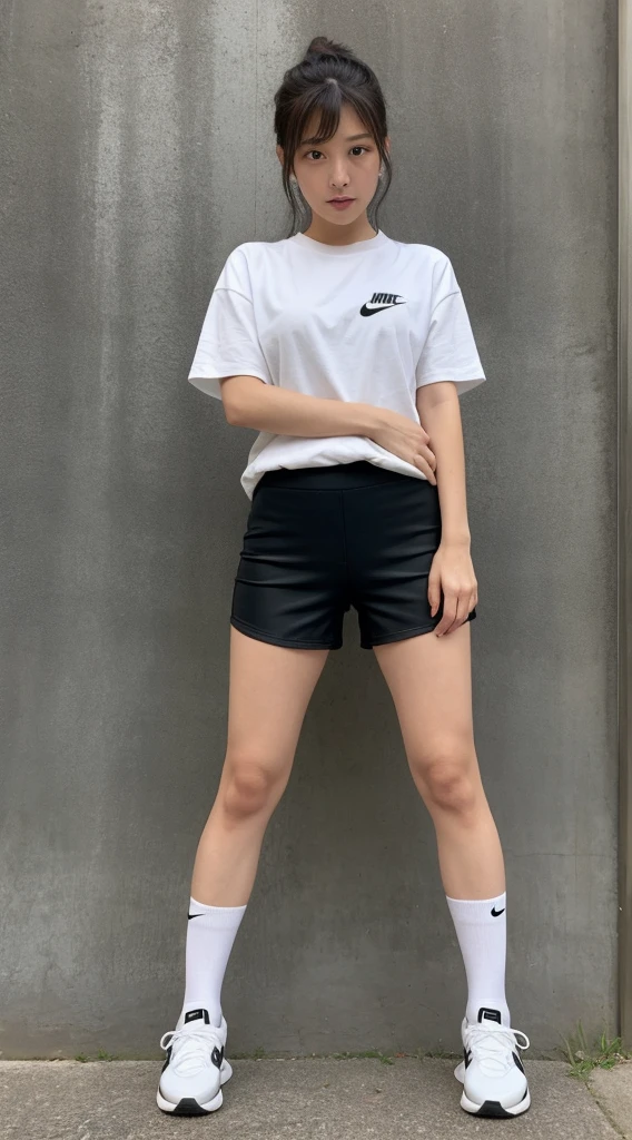 White short ホワイトNike socks with Black tightsの上に白い サイハイsocks with the 黒Nike logo