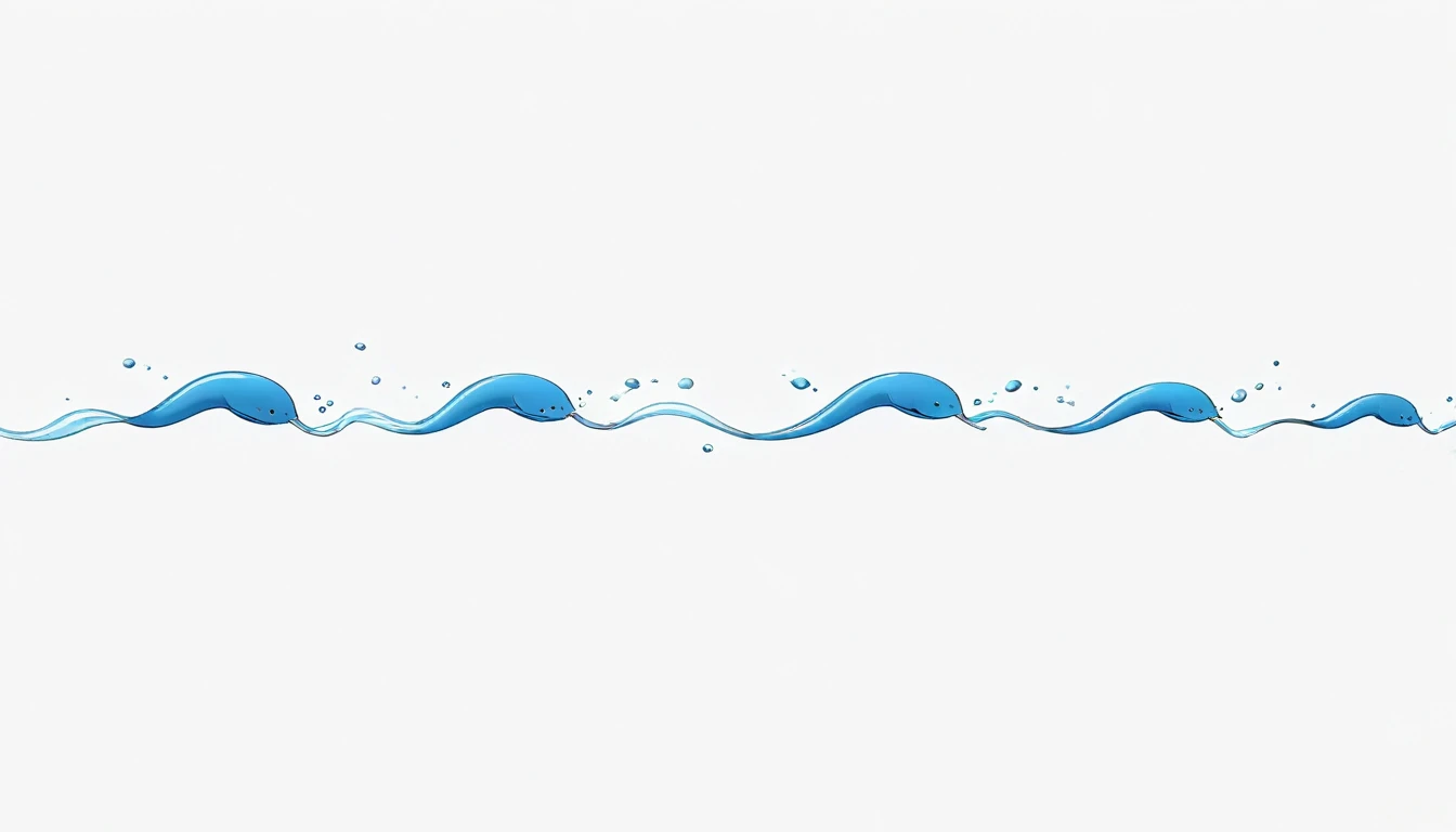 White background、Personified sperm、Deformation、Swimming in the same direction in the white space