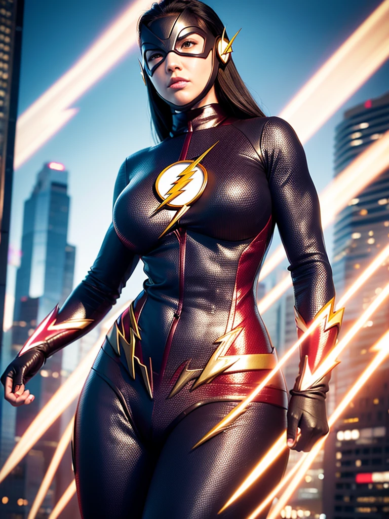 ((Flash woman)) , big breasts , medium hips, (( ultra realistic )), TM Ninja white,Icons, vibrant colors, vector style, digital art, 4k, intricate details, Mesmerizing, professionally made, Beautiful vector Illustration, 12k resolution, ..3d, all characters full-length detailed, ((highly detailed)), ((vibrant)),((Ultra high quality)), ((hyperrealism)), ((photorealism)), [ octan render], in the city, many cars (realistic)